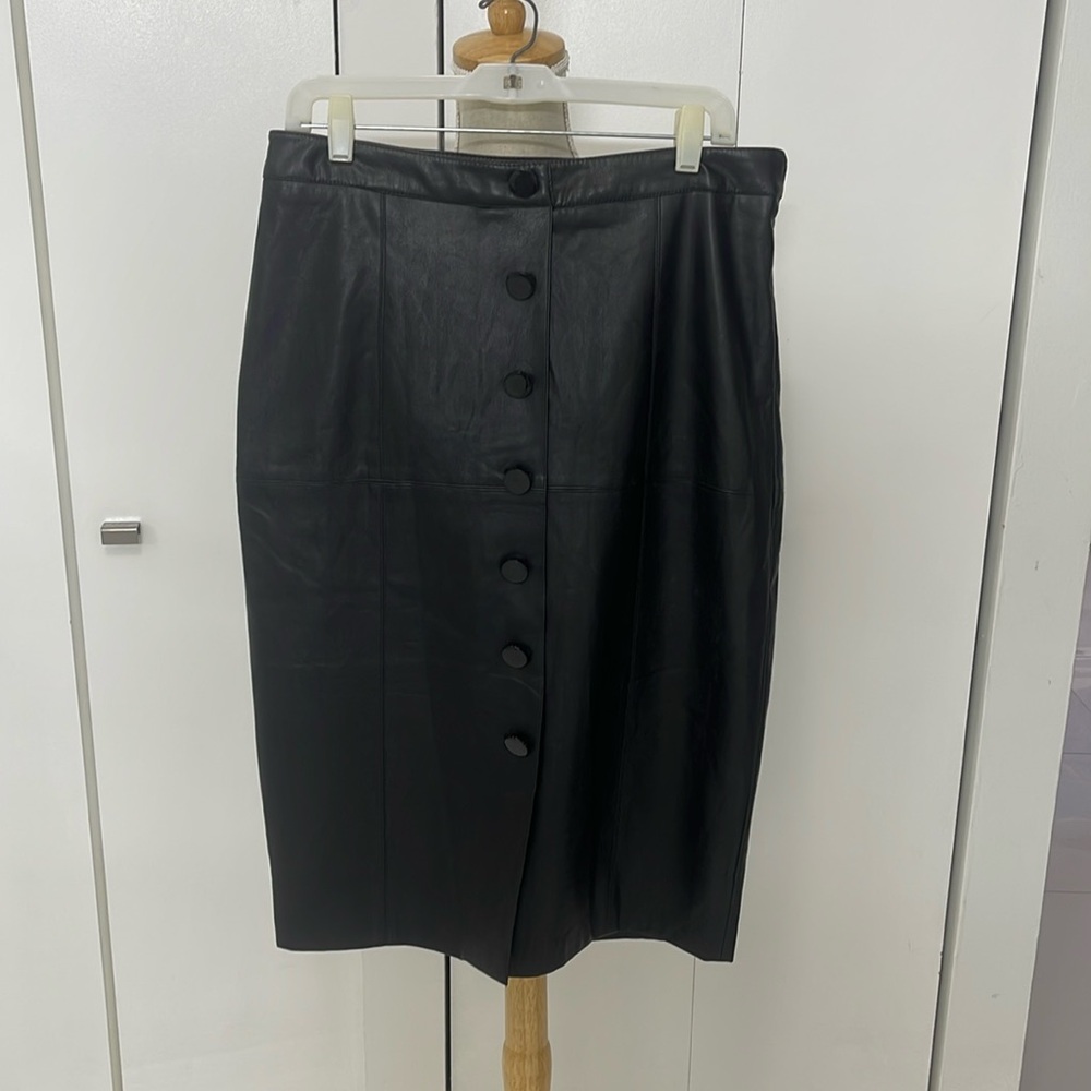Karl Lagerfeld Midi Black Faux Leather Midi Skirt